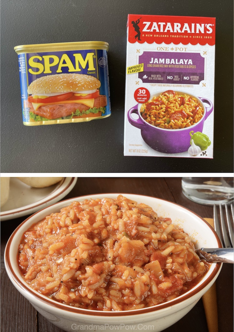 Ever wonder what to mix with a box of Jambalaya? Try a can of Spam! Fry it up in a pan and cut it into small bite size pieces. It's delicious in this flavorful boxed rice. 