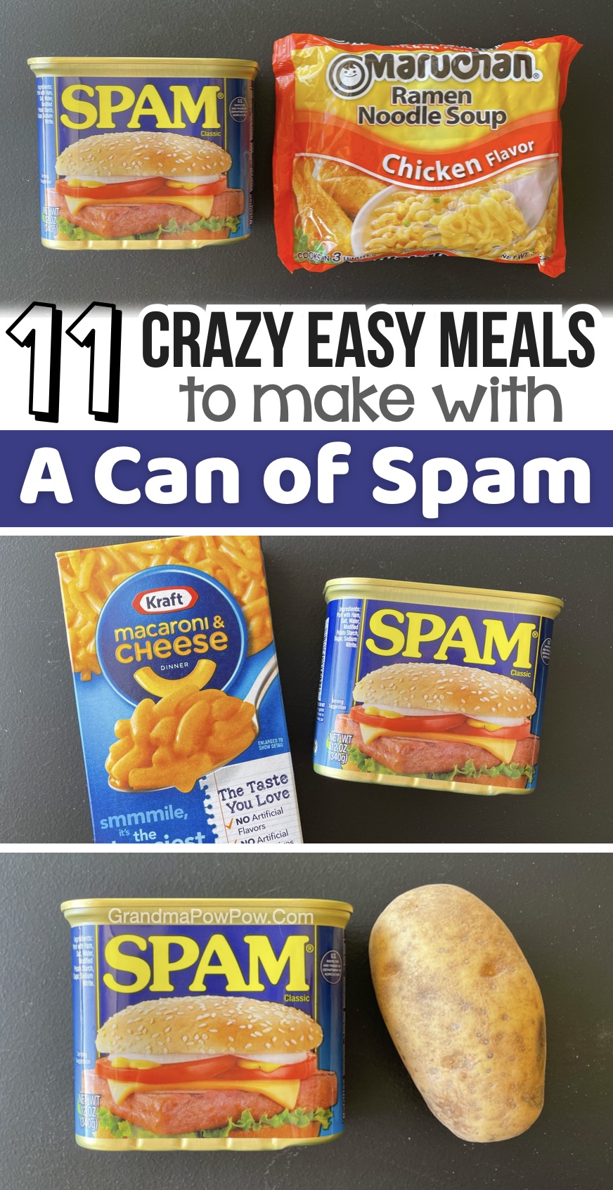 Easy Meals To Make With Spam for breakfast, lunch and dinner! Spam is cheap, lasts a long time, and taste delicious. It's a great pantry staple for when you're too lazy to grocery shop. The best protein to add to last minute meals!