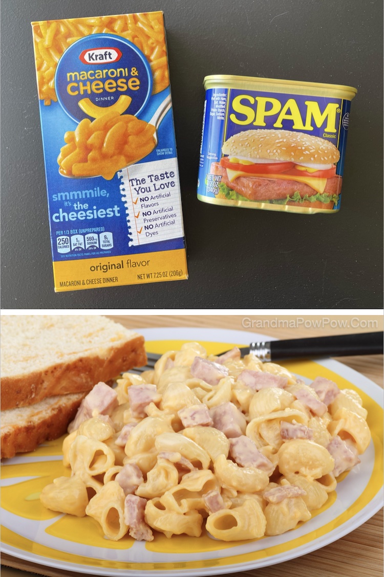 Wondering what to mix with a box of macaroni and cheese to make it extra delicious? Try fried Spam!