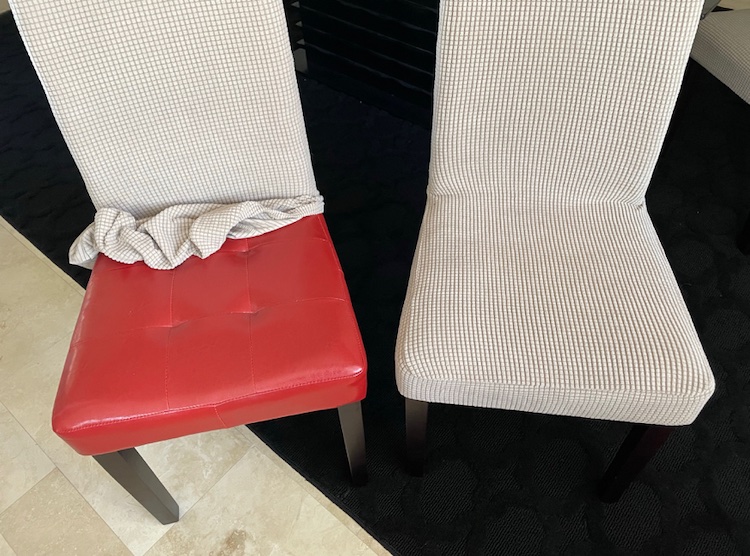 Dining Room Chair Covers in a modern Khaki color. 