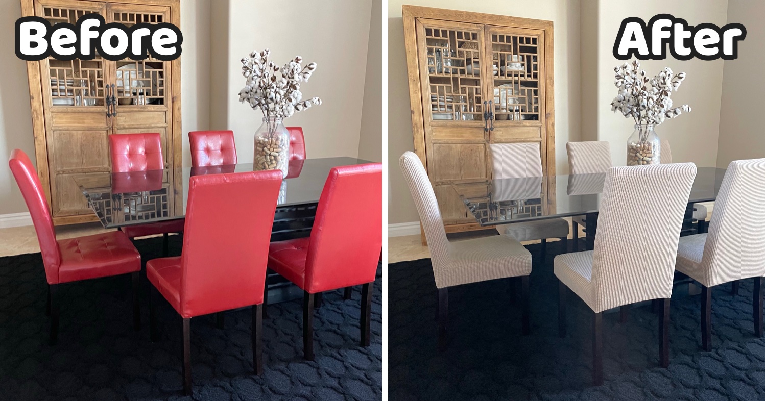 How to update your dining room for cheap with $50 Amazon chair covers. 