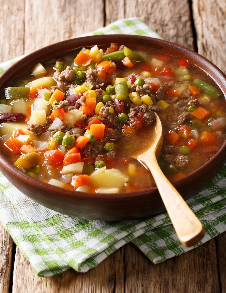 Poor Man's Soup | A yummy stew recipe made with ground beef and russet potatoes. This budget meal is a family favorite dinner for busy weeknights! It's great leftover, so we typically get several meals out of it. It's comforting and delicious yet packed full of healthy vegetables. 