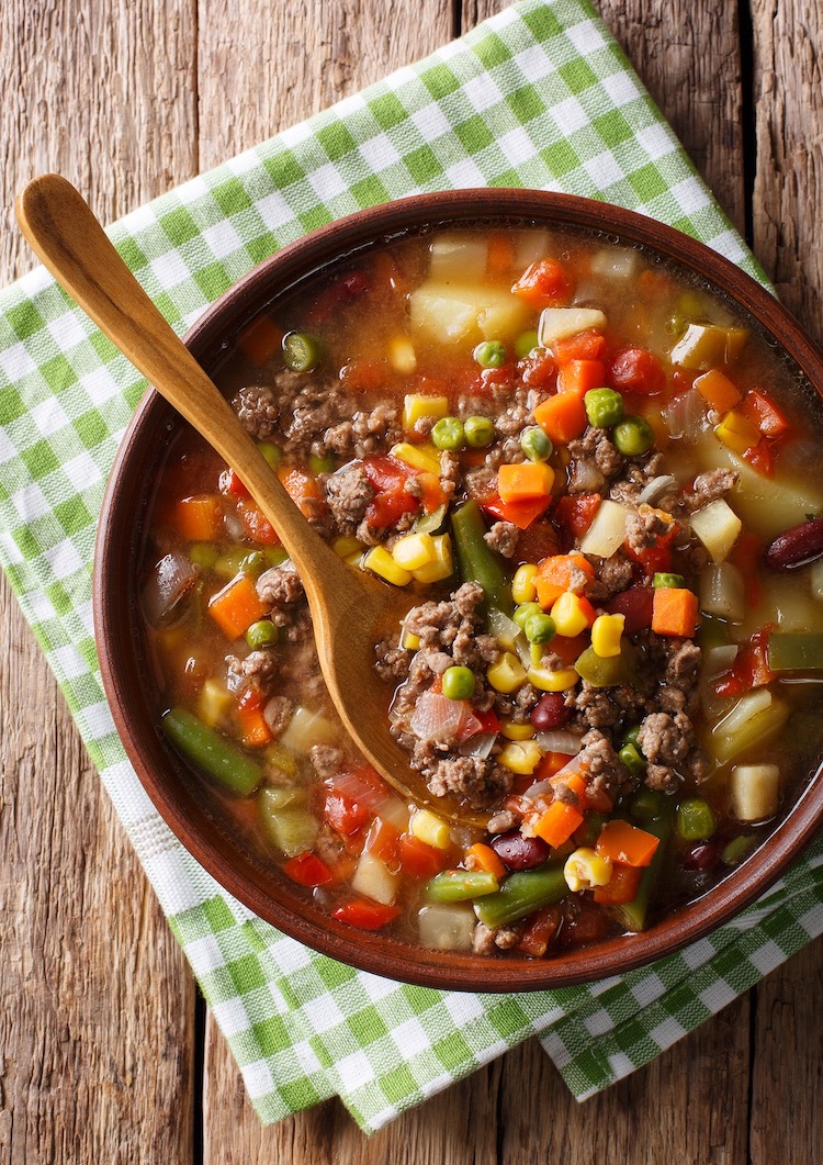 Easy ground beef stew with mixed vegetables and potatoes. A cheap dinner idea for a family on a budget.