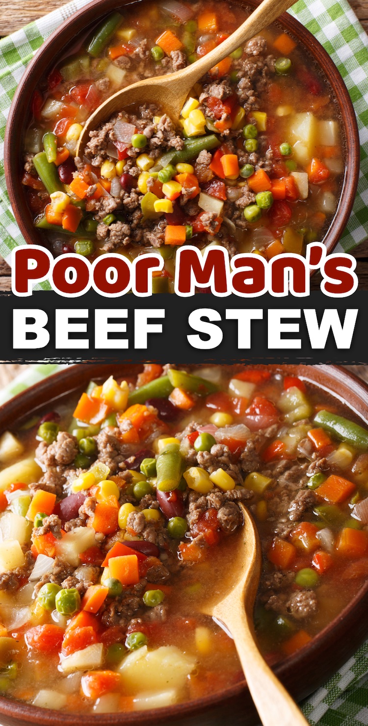 Healthy & Delicious Poor Man's Stew | This quick and easy family dinner recipe is so simple to make with just a few budget ingredients! I'm always looking for cheap dinner ideas to make for a large family, and this ground beef and potato soup is always a hit. But the best party is, it's actually healthy! Packed full of vegetables and lots of protein from the beef. Even my picky eaters get a belly full. We make this budget meal often on busy weeknights, and then always have leftovers for dinner or lunch the next day. 