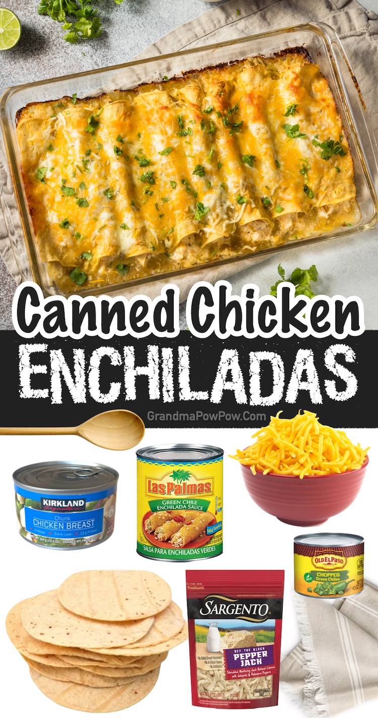 Canned Chicken Green Chile Enchiladas | Are you searching for cheap and easy family meals to make? You've got to try this simple Mexican inspired dinner recipe! Just a few ingredients and you've go dinner ready in less than 30 minutes. I like to use a mixture of cheddar and pepper jack cheese for ultimate flavor. My picky kids love it!