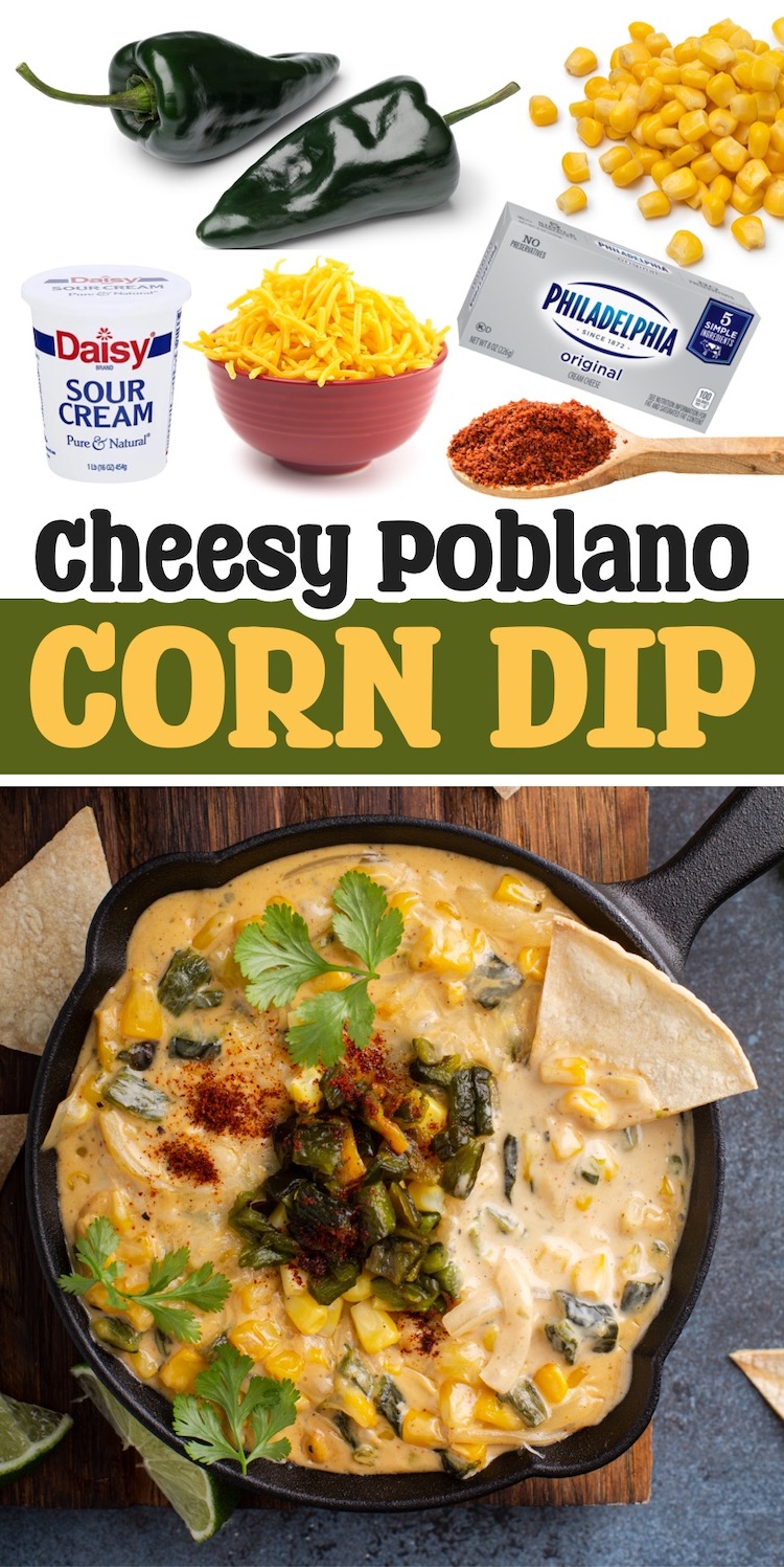 Party Food | The best cream cheese dip you'll ever eat! A delicious warm cheesy poblano corn dip in a cast iron skillet served with tortilla chips. Great for parties and family gatherings when you're trying to impress your guests with something yummy to eat. 